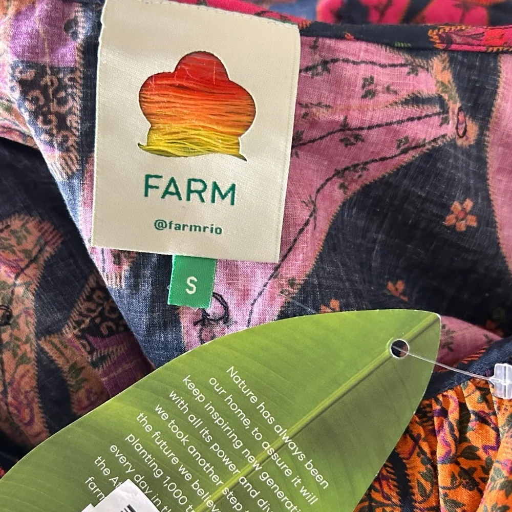 Farm Rio Patchwork Bananas Blouse Size Small New with tags